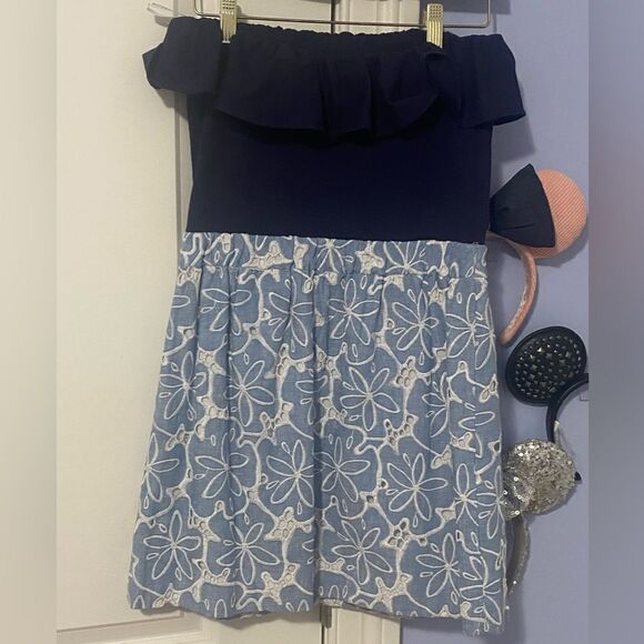 Lilly Pulitzer Athens Tide Blue Hollar For a Dollar Strapless ALine Eyelet Dress - Picture 8 of 14